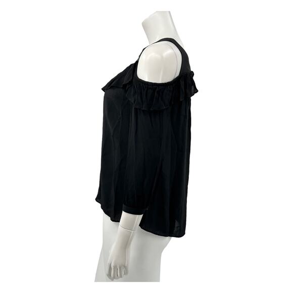 Maeve Anthropologie Top Womens 2 Black Brearly Cold Shoulder Feminine Ruffle - Picture 4 of 8